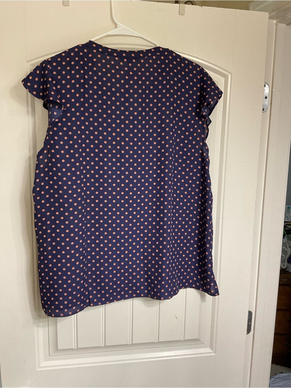 NWT Papermoon Navy & Pink Polka Dot Flutter Sleeve Blouse Size XXL - Picture 8 of 8